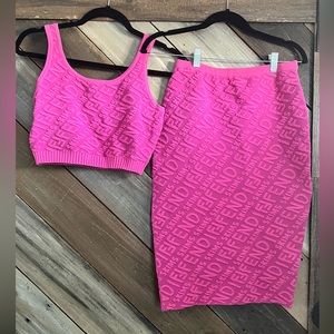 Two piece skirt set hot pink tight material